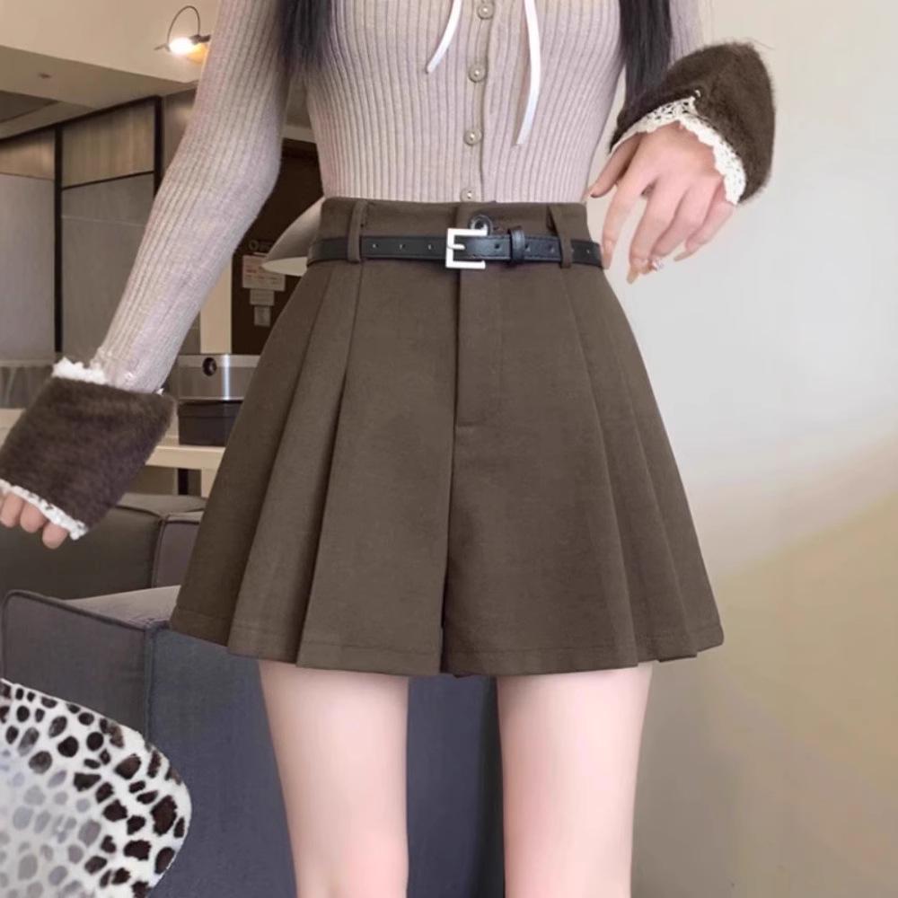 

2024 Women s Coffee Pleated Woolen High-Waisted A-Line Wide-Leg Pants Skirt - Autumn/Winter Collection XS [Recommended 70-80 lbs]