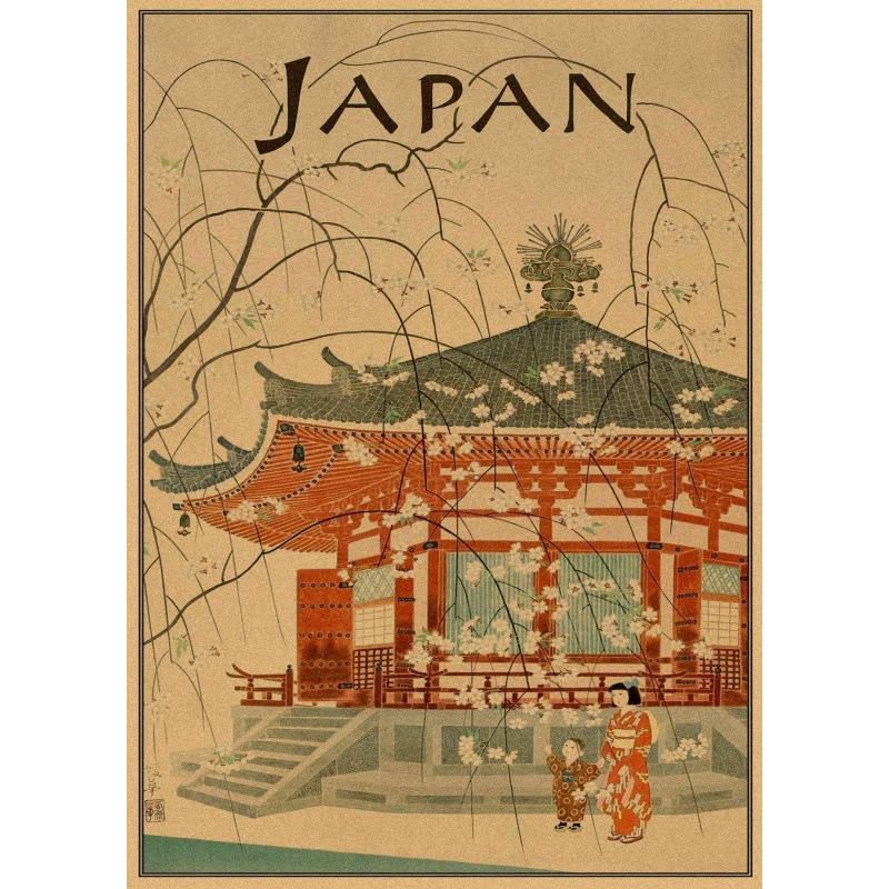 Retro Japan Reiseplakat: Sushi-Restaurant und Izakaya-Szenerie