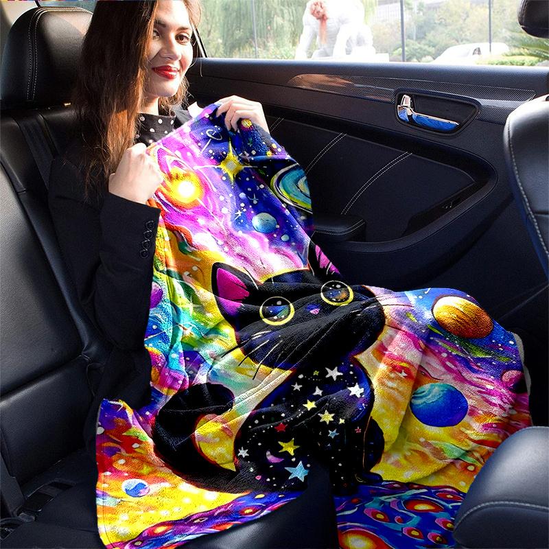 1pc Cosmic Cats Art Blanket  Home Decor, Gift Idea, Suitable for All Seasons,Living Room, Travel, Camping, Car Blankets