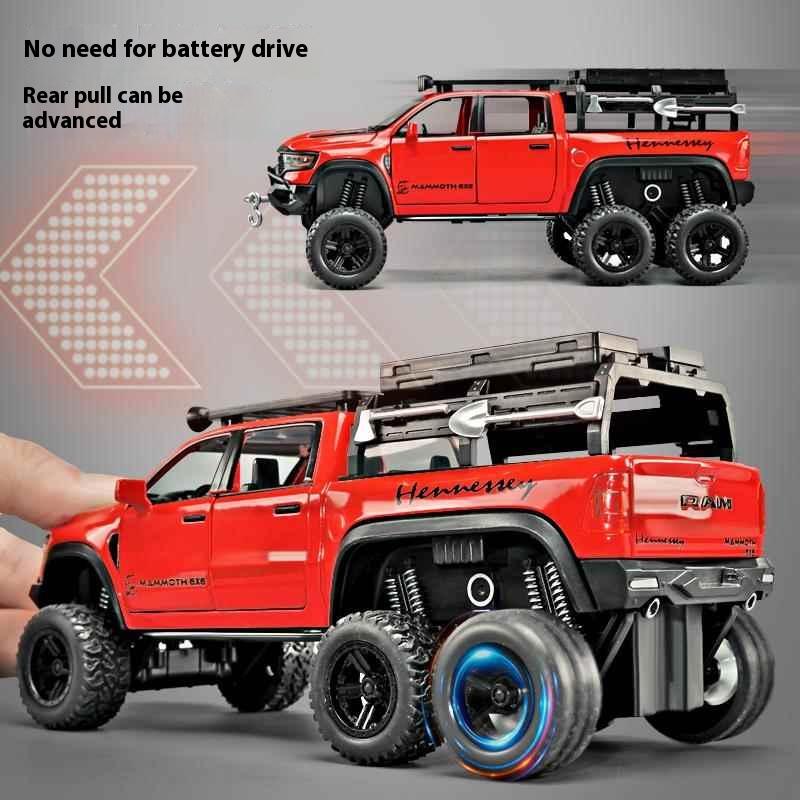 Boxed 1/32 Dodge Tyrannosaurus Rex 6X6 Pickup Truck Model, Alloy Die Cast Children's Off-Road Vehicle Toy Boy Gift