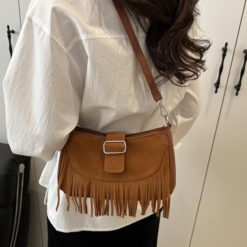 Vintage Tassel Crossbody Bags For Women's Gift, Casual Adjusted Strap Fringe Shoulder Bag For Daily Used/Leisure Vacation