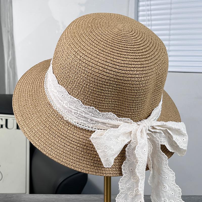 Lace Bow Straw Hat Women's Spring and Summer Fashion Versatile Sun Hat Seaside Beach Vacation Wind Sun Protection Hat