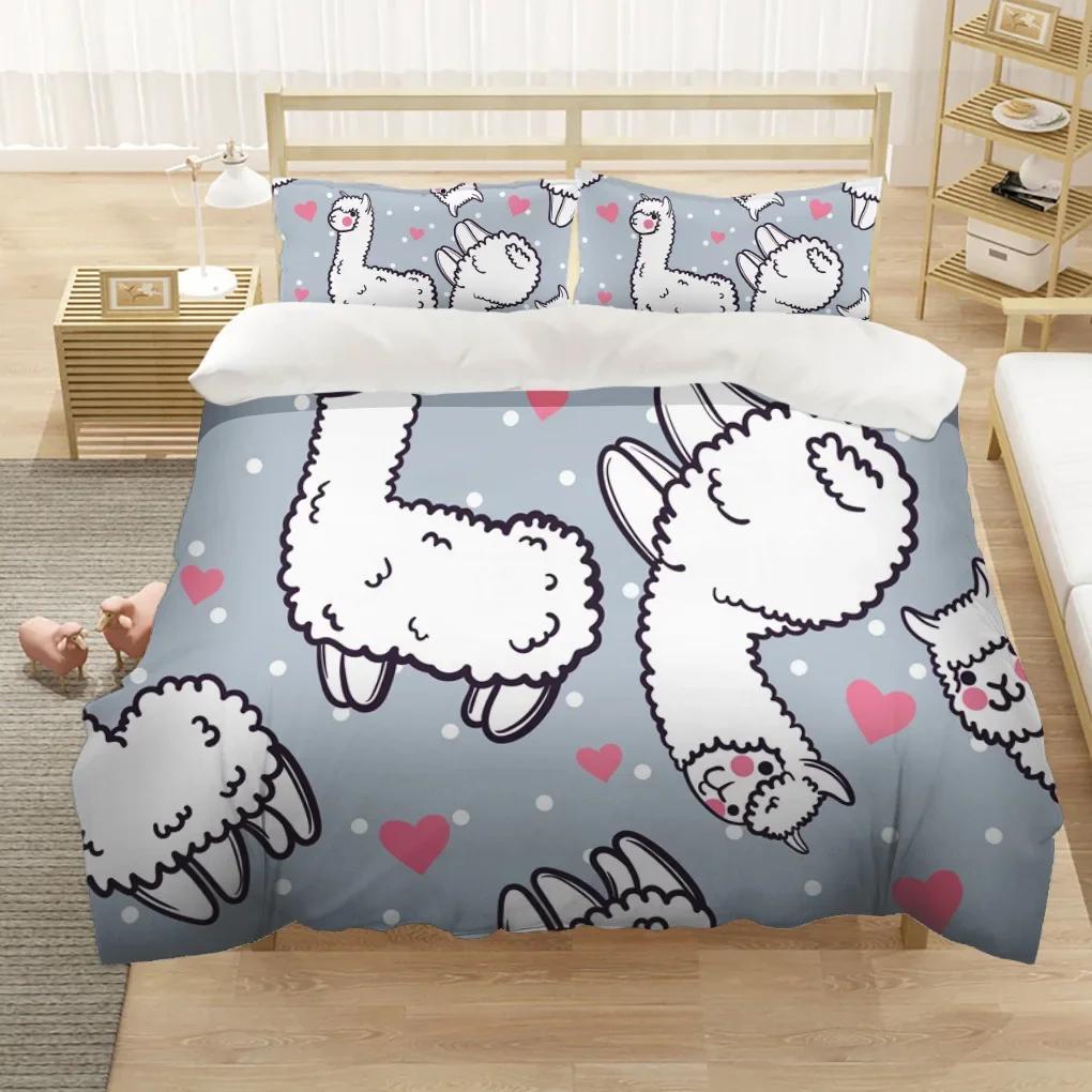 Alpaca Duvet Cover King/Queen Size Alpacas In Love Pattern Bedding Set Black White Argentina Animal 2/3Pcs Polyester Quilt Cover