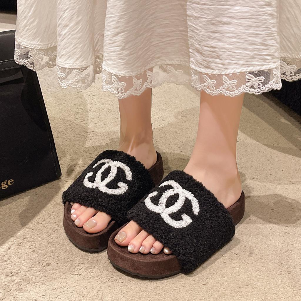 Xiaoxiangfeng Thick-bottomed Height-increasing Fluffy Slippers for Women's 2025 Autumn and Winter New Outer Wear, High-end Fashion Versatile Cotton S