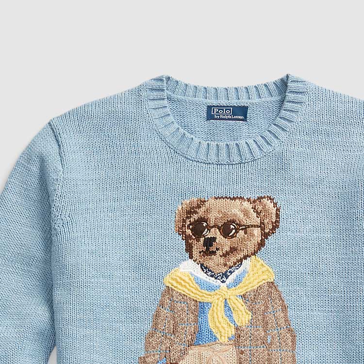 Polo Ralph Lauren SS24 Bear Embroidered Crew Neck Loose Fit Knit Sweater Women sweater Blue WMPOSWENC020874-450