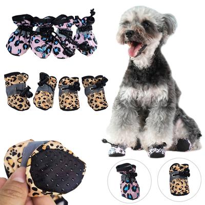 Hundeschuhe für kleine Hunde Leopardenmuster Weiche Anti-Rutsch Welpenstiefel Outdoor Walking Chihuahua Pfotenschutz Schuhe Haustierbedarf