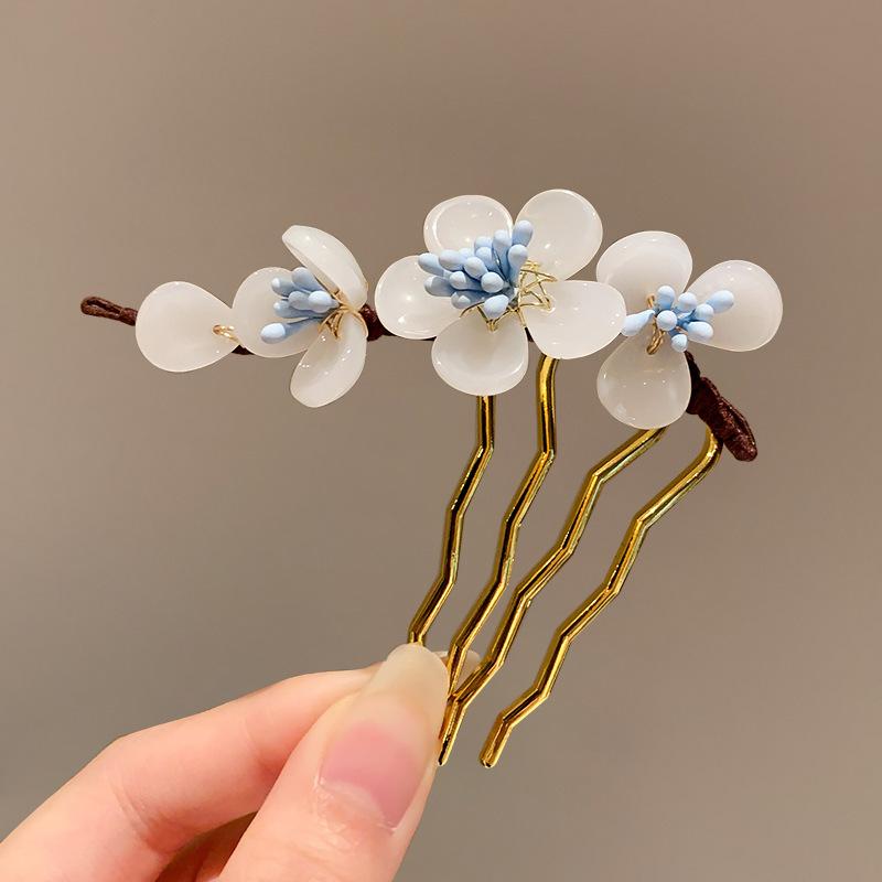 

Vintage Flower Hairpin Elegant Chinese Style Glass Flower Hair Comb For Women Girls Exquisite Fairy Metal Hair Accessories 1pc белый