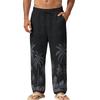 Four Seasons Men's Relaxed Fit Beach Resort Casual Printed Straight-Leg Linen Trousers