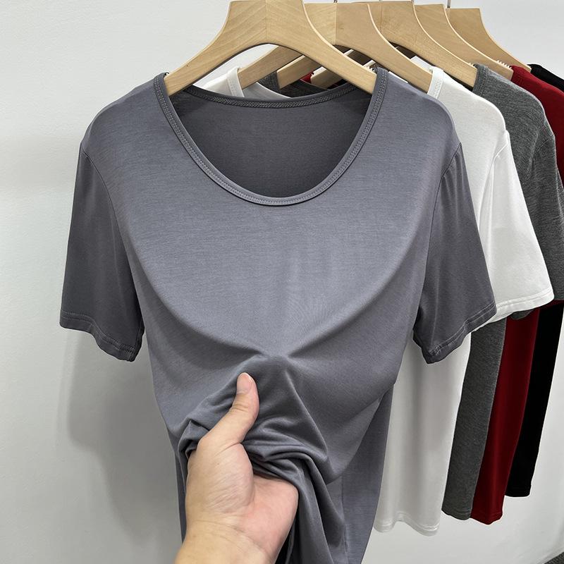 Damski T-shirt Modalowy z Dekoltem U w Dużym Rozmiarze - Elastyczny, Luźny Krój, Letni Top z Krótkim Rękawem