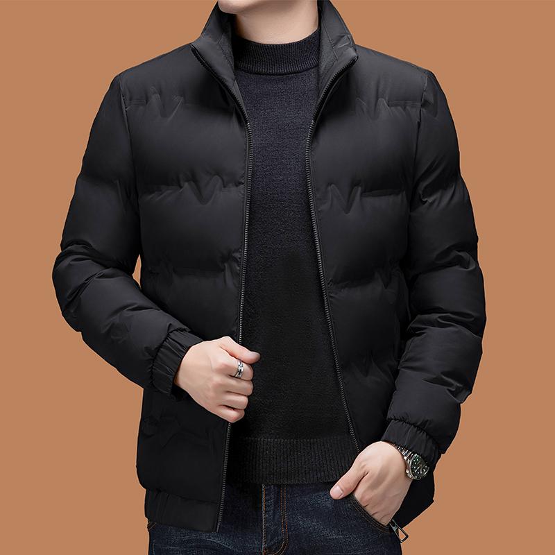 

Men s Business Stand Up Collar Jacket Autumn/Winter Windproof Warm Cotton Jacket Casual Fashion Middle Aged Men s Wear XXXXXL чёрный