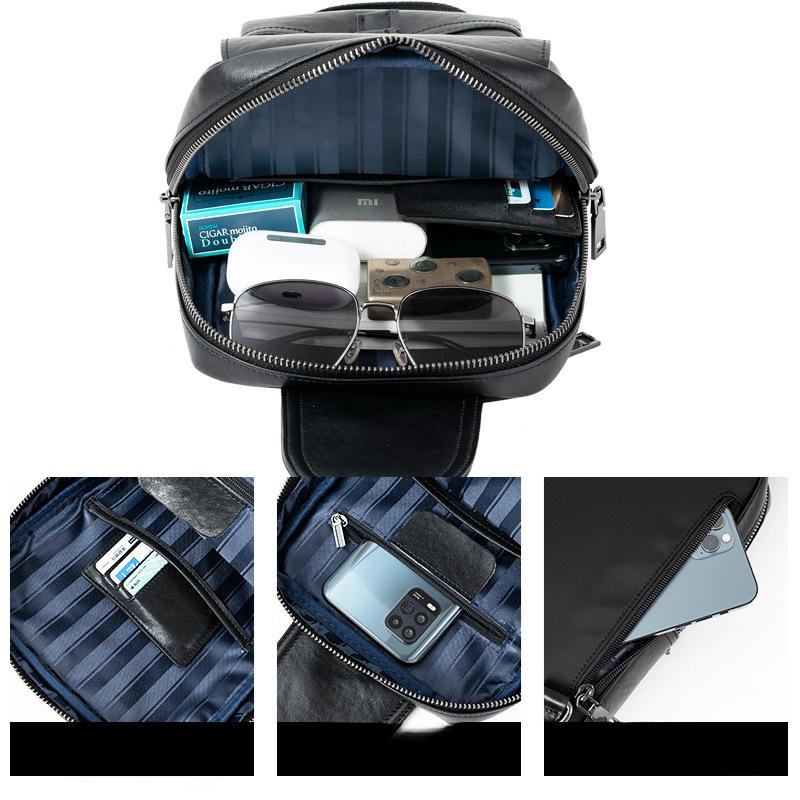 Men's Fashion Genuine Leather Chest Bag Business Trend Commuter Shoulder Bag Top Layer Cowhide Multi-layer Casual Chest Bag