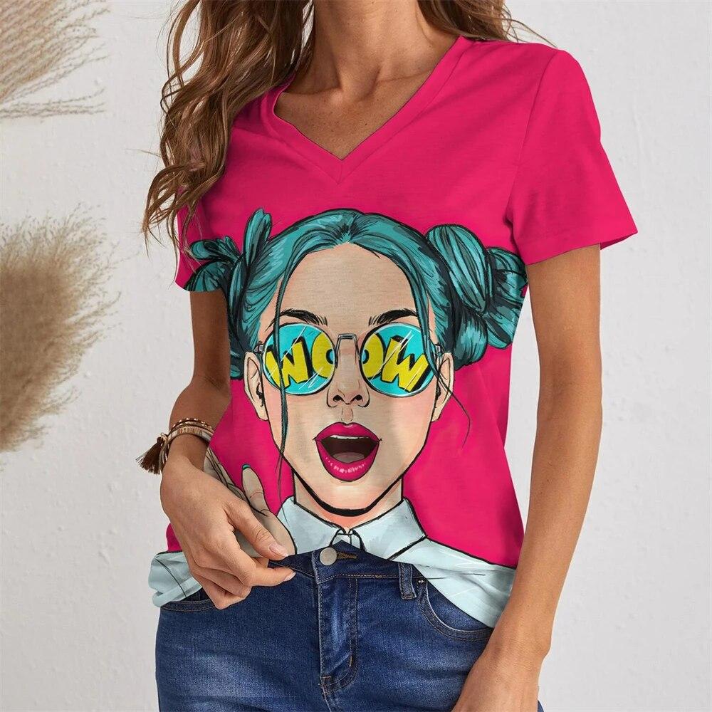 

Повсякденна футболка для жінок Літня мода Одяг для дівчат 2023 Нова футболка з v-подібним вирізом Повсякденний вуличний одяг Жіночі круті топи з короткими рукавами 6XL