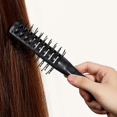 Rib Comb Soft Teeth Ergonomics Handle Comb for Salon Curl Non-Knotted Professional Hair Black Home Use