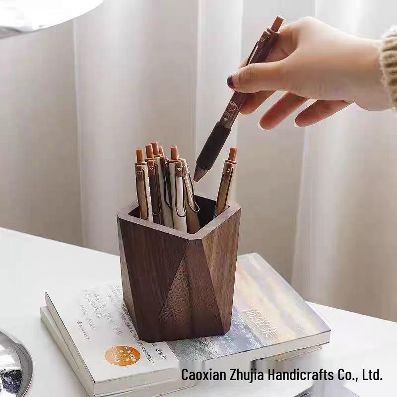 Black Walnut Pen Holder - Desktop Stationery Organizer, Creative Student Gift, Customizable with Logo
