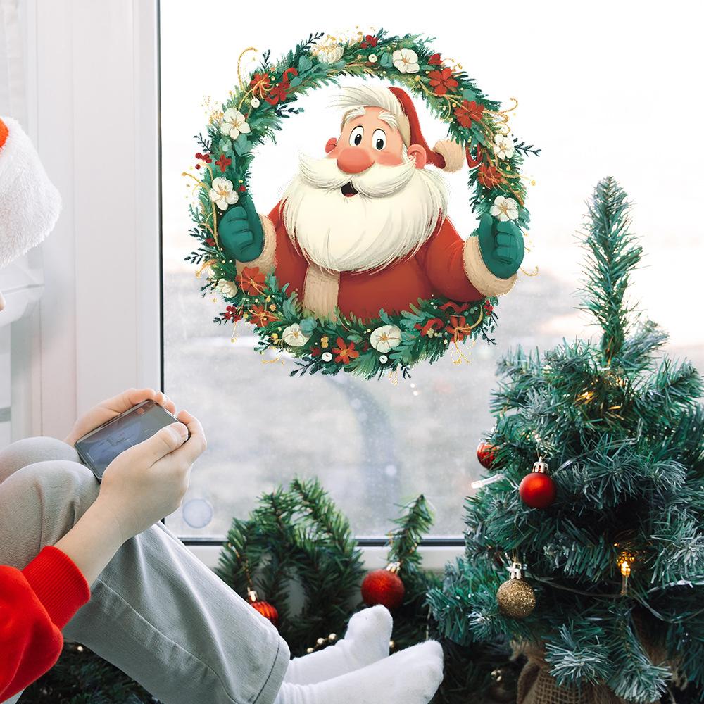 Santa Claus, Green Plant Garlands Bedroom Living Room Home Background Beautification Wall Stickers