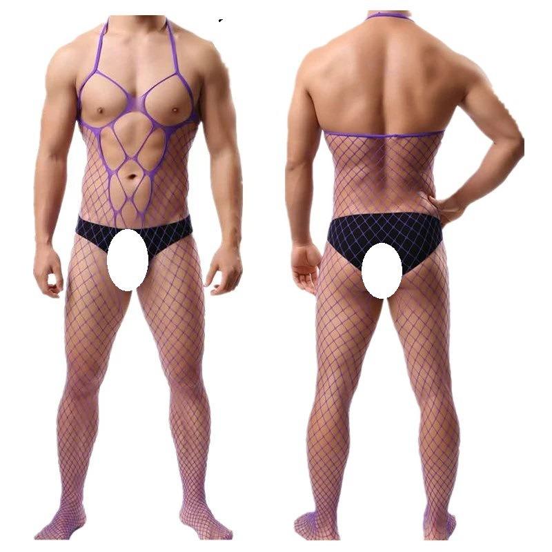 Men S Sexy Lingerie Hollow Open Crotch Mesh Bodysuit