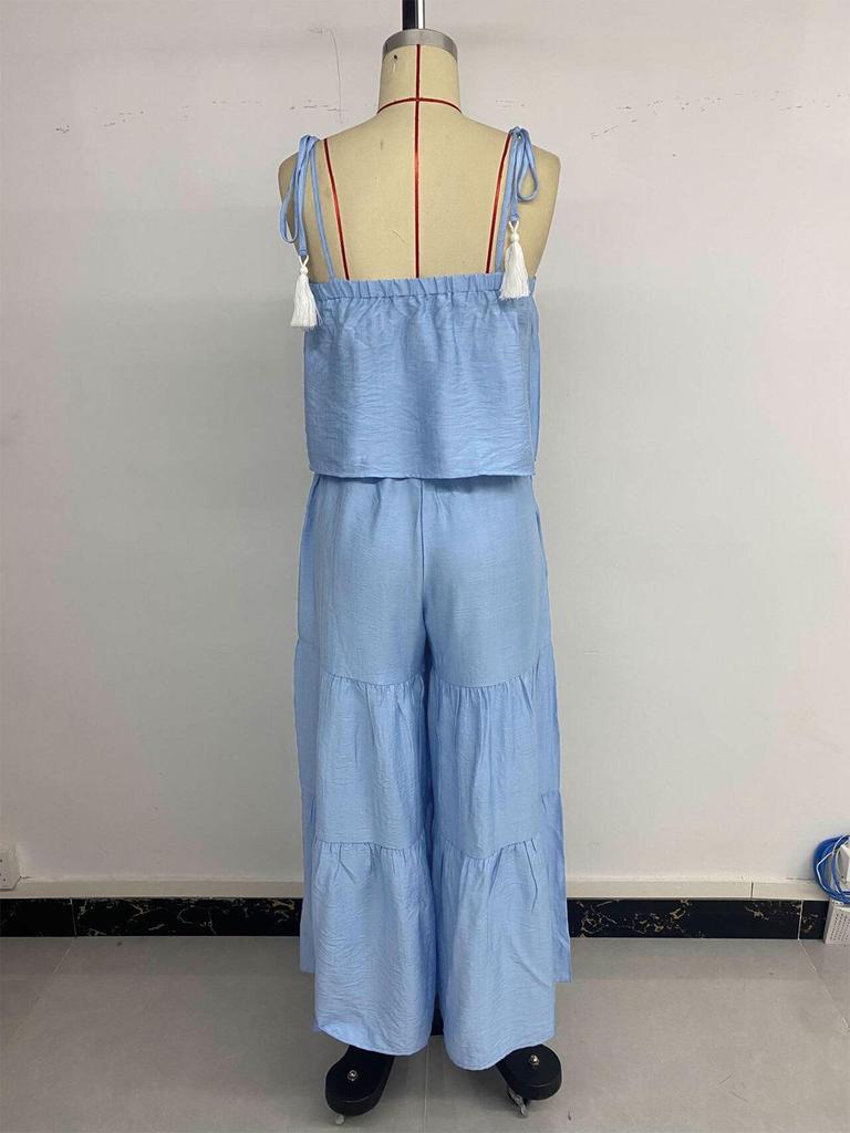 2026 European & American Resort Set: Textured Camisole Top & Wide-Leg Pants Two-Piece