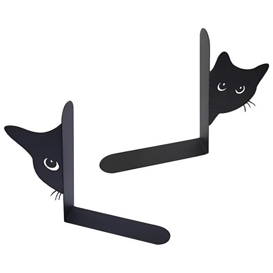 2Pcs Cat Book Stand Whimsical 3D Cat Design Sturdy Metal Construction Booklocks Powder-coated Decorative Bookends