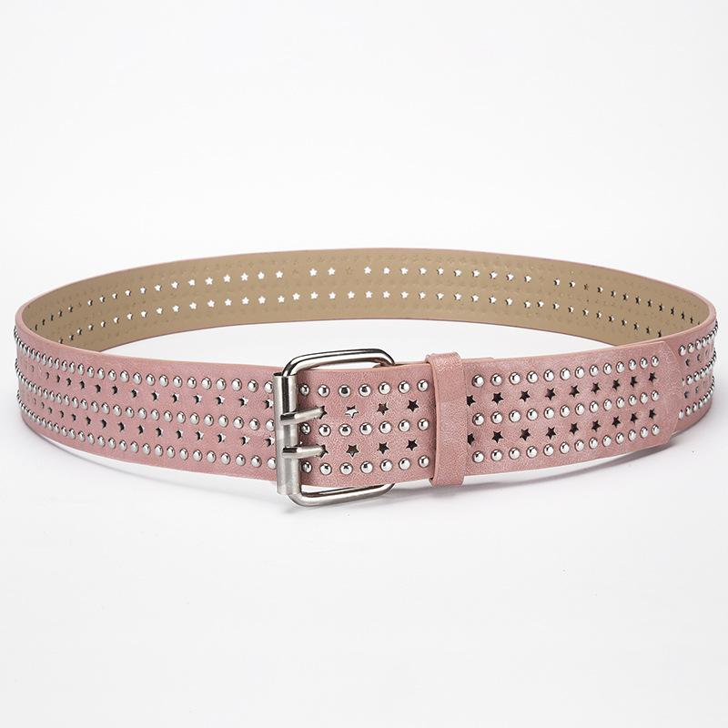 Punk Style Rivet Punching Personalized Women'S Belt Decorative Fan Pin Buckle Wide Belt