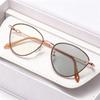 Cat's Eye Photochromic Myopia Glasses Anti Blue Light Metal-Frame Color-Changing Lenses Men's and Women's Shortsighted Glasses