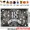 2D 18th Birthday Photo Booth Banner, Black Background with Silver Glitter