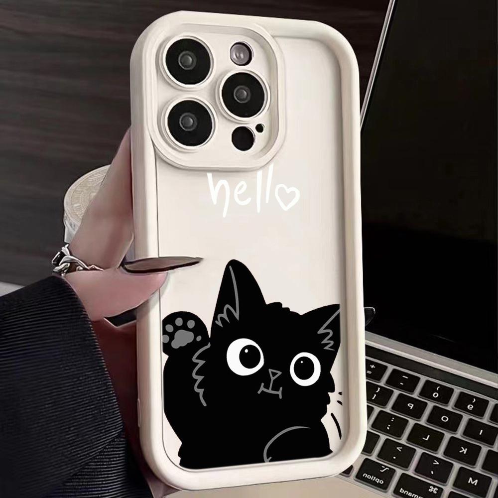 LZ11 cat Cute art design Silicone Phone Case for iPhone 11 13 14 15 16 Pro Max 7 8 16 Plus 12 mini XS Max XR Shockproof Back Cover