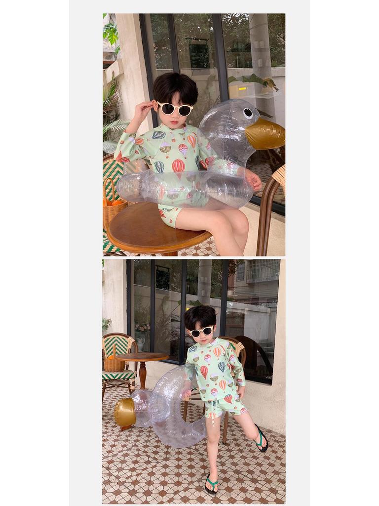 Children's Cartoon Hot Air Balloon Swimsuit: Two-Piece, Quick-Dry, Sun Protection for Small and Medium Boys