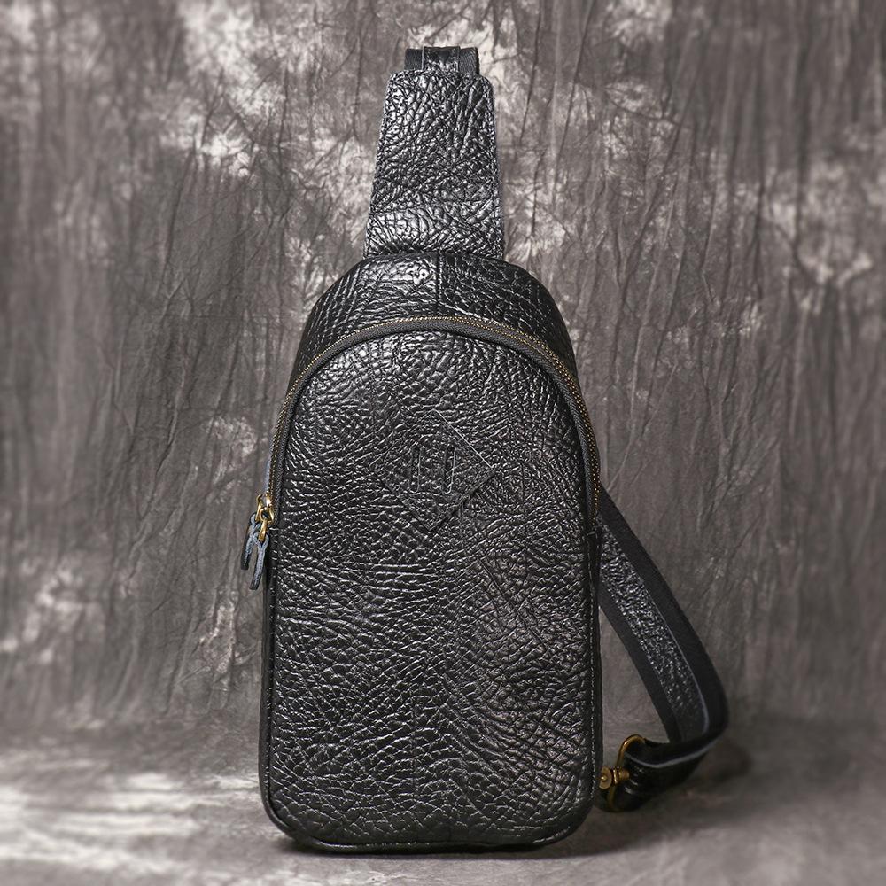 Men S Leather Breast Bag Casual Versatile Messenger Bag Bison Leather Travel Shoulder Bag Cycling Small Backpack