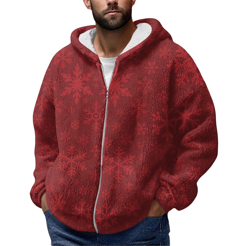 Men'S Winter Zipper Hooded Fleece Sweatshirt With Patch Pocket Casual Jacket