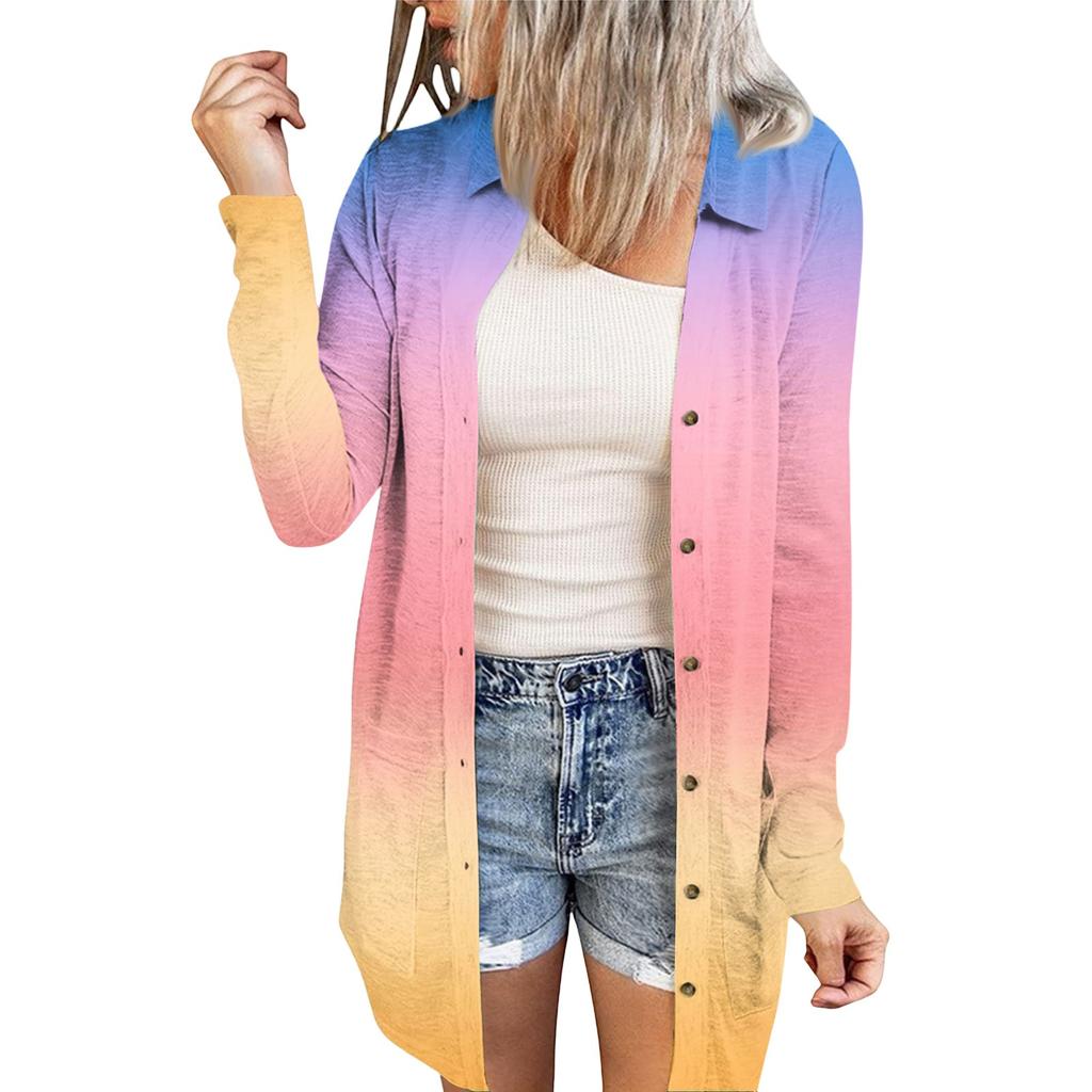 Women's Casual Fashion Floral Print Long Sleeve Mid-Length Cardigan Jacket