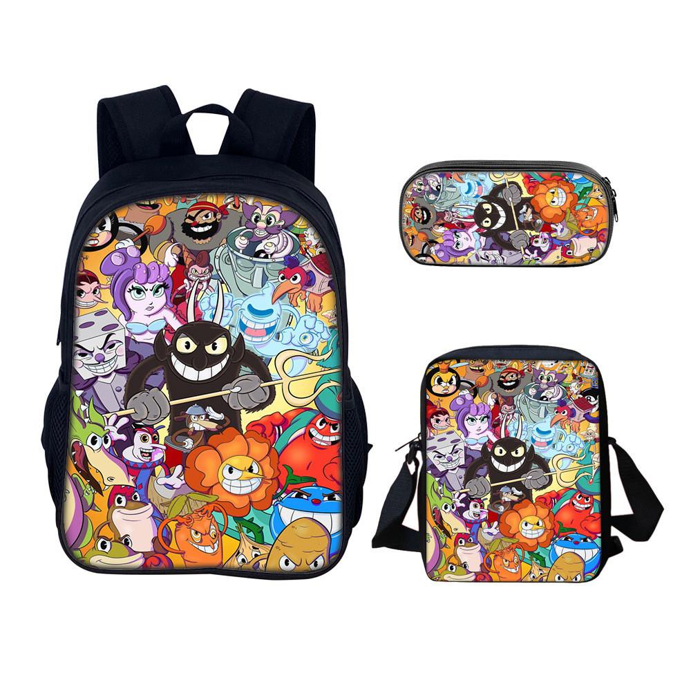 Cuphead Backpack Set For School And Travel With Nylon Construction And Multiple Compartments