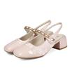 Baotou printed sandals summer new light mouth pearl buckle single shoes thick heel Mary Jane women's shoes women's
