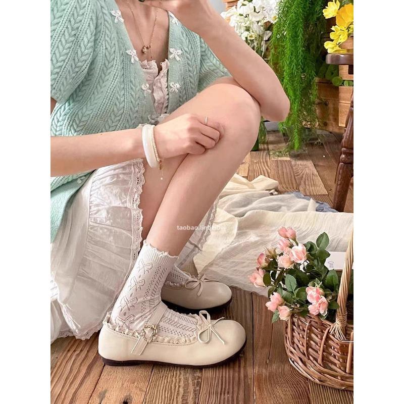 Lolita skor med rund tå, spets, Mary Jane-stil, nya enspänneskor med rosett, studentuniform, läderskor