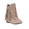 Womens Suede Ankle Boots With Fringe Flat Heel Hidden Platform Style Round Toe Slip-On Winter