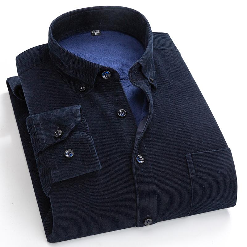Warm Corduroy 2 Layer Long Sleeve Winter Casual Shirts for Men