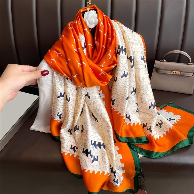 Fashion temperament luxury scarf women's goods new silk scarf long large size travel shawl sun protection