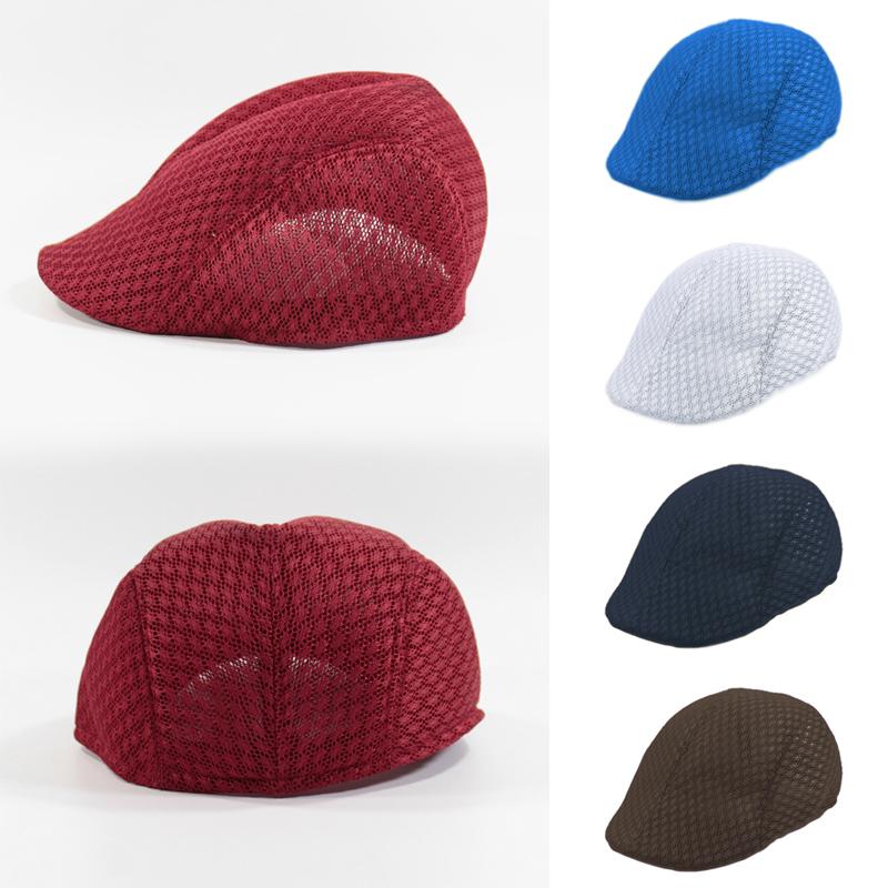 Breathable Summer Sun Hat Solid Color Hollow Duck Tongue Hat Mesh Beret Peaked Cap
