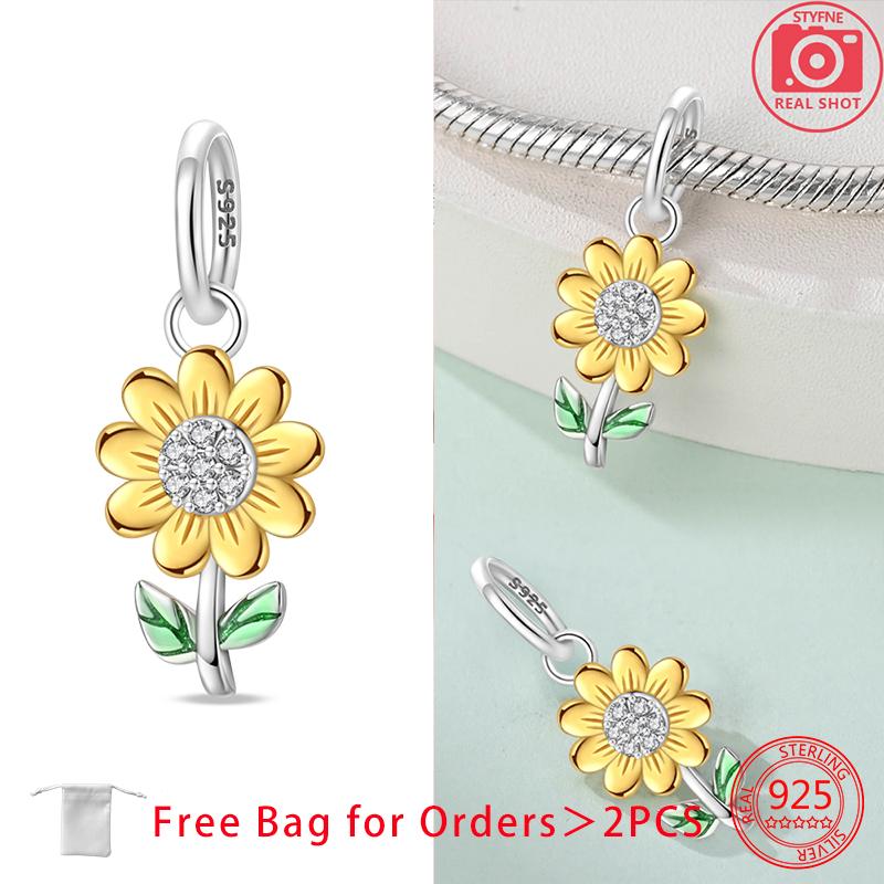Original Copper Sunflower Charms Gold Flower Beads Fit Bracelet Accessories Women Jewelry Making Fine Jewelry Gift
