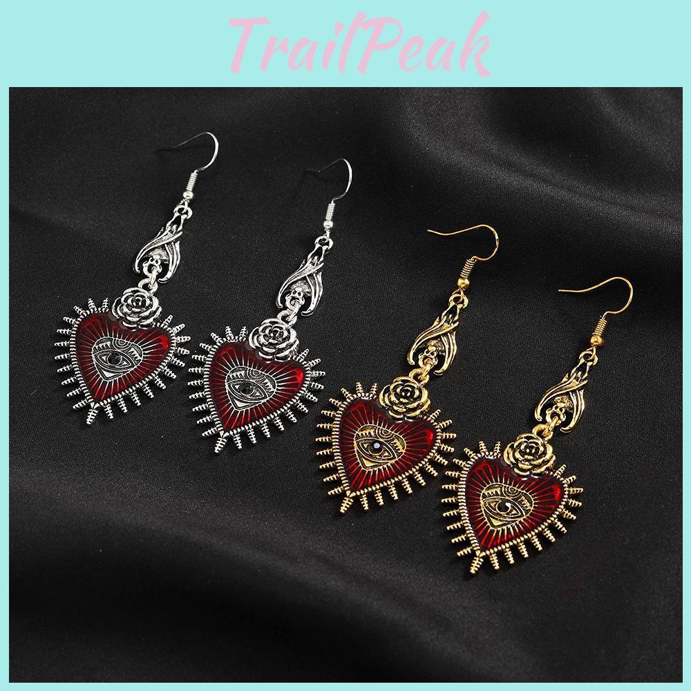 Retro Heart Gothic Earrings With Bloodshot Eye And Bat Motif For Punk Fashion Enthusiasts