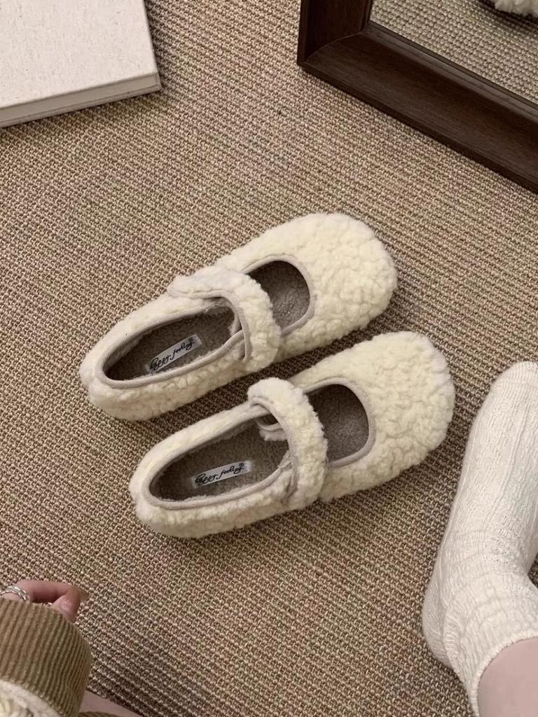 Mao Mao shoes women wear new Korean version fairy wind velvet warm cotton shoes flat Mary Jane foreign style Doudou shoes in winter