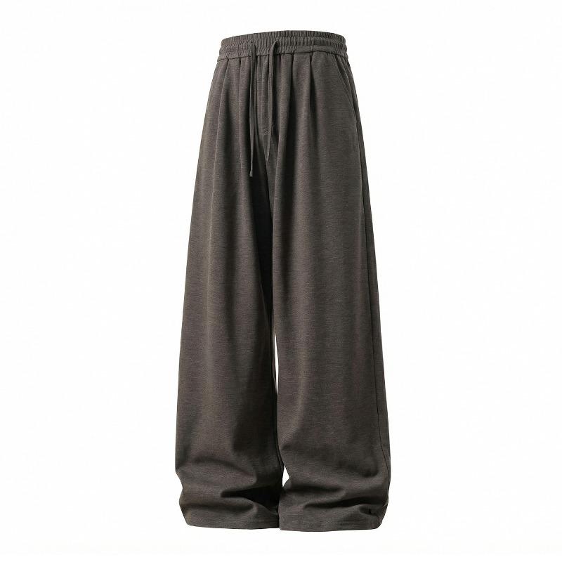 Mens Loose Draped Double Pleated Waist Straight Casual Long Trousers