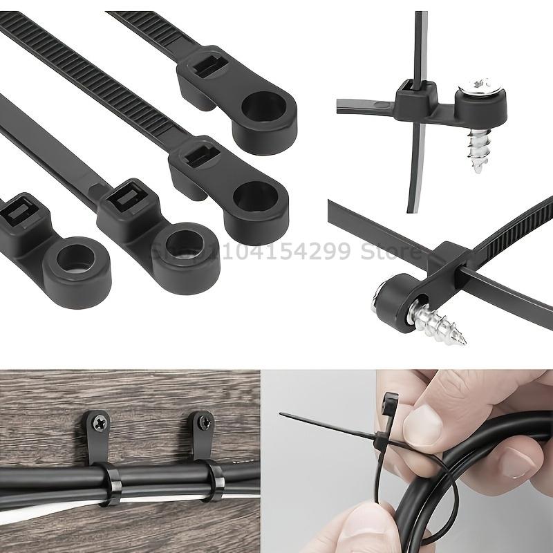 500-100PCS Screw Hole Cable Ties Reusable Fixed Nylon Cable Ties Self-locking Cord Ties Straps Fastening Loop Office Organizer
