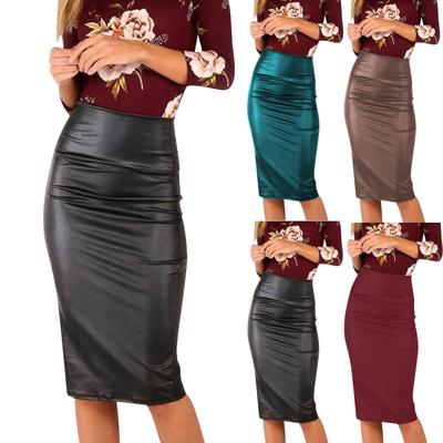 Faux Leather Pencil Skirt Below Knee Length Skirt Midi Skirt For Womens