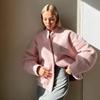 Women's Pink Stand-Up Collar Jacket - European and American Style, Winter Casual Coat.