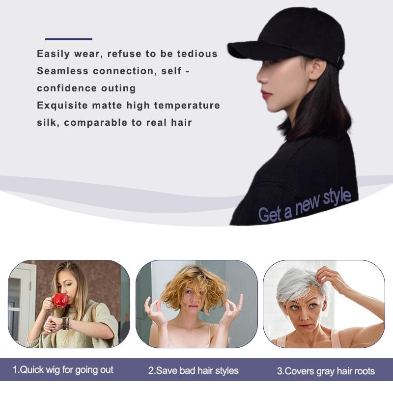 Hut Perücken Kurze Gerade Bob Frisur Perücke mit Basecap für Damen Synthetische Hitzebeständige Haar Perücken mit Verstellbarem Hut