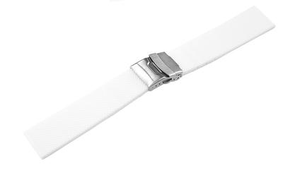 23mm White Rubber Watch Strap with Silver Tri-Fold Push-Button Double-Lock Buckle, (mr01-wh-s)