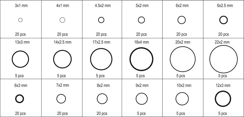 RUBBER O-RING SET 225 PCS YT-06877 YATO