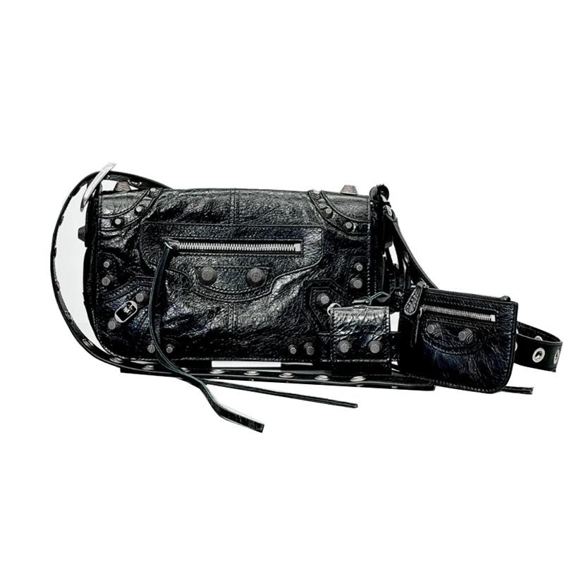 Genuine Leather Rivet Flip Motorcycle Messenger Bag - Unisex Shoulder Square Bag