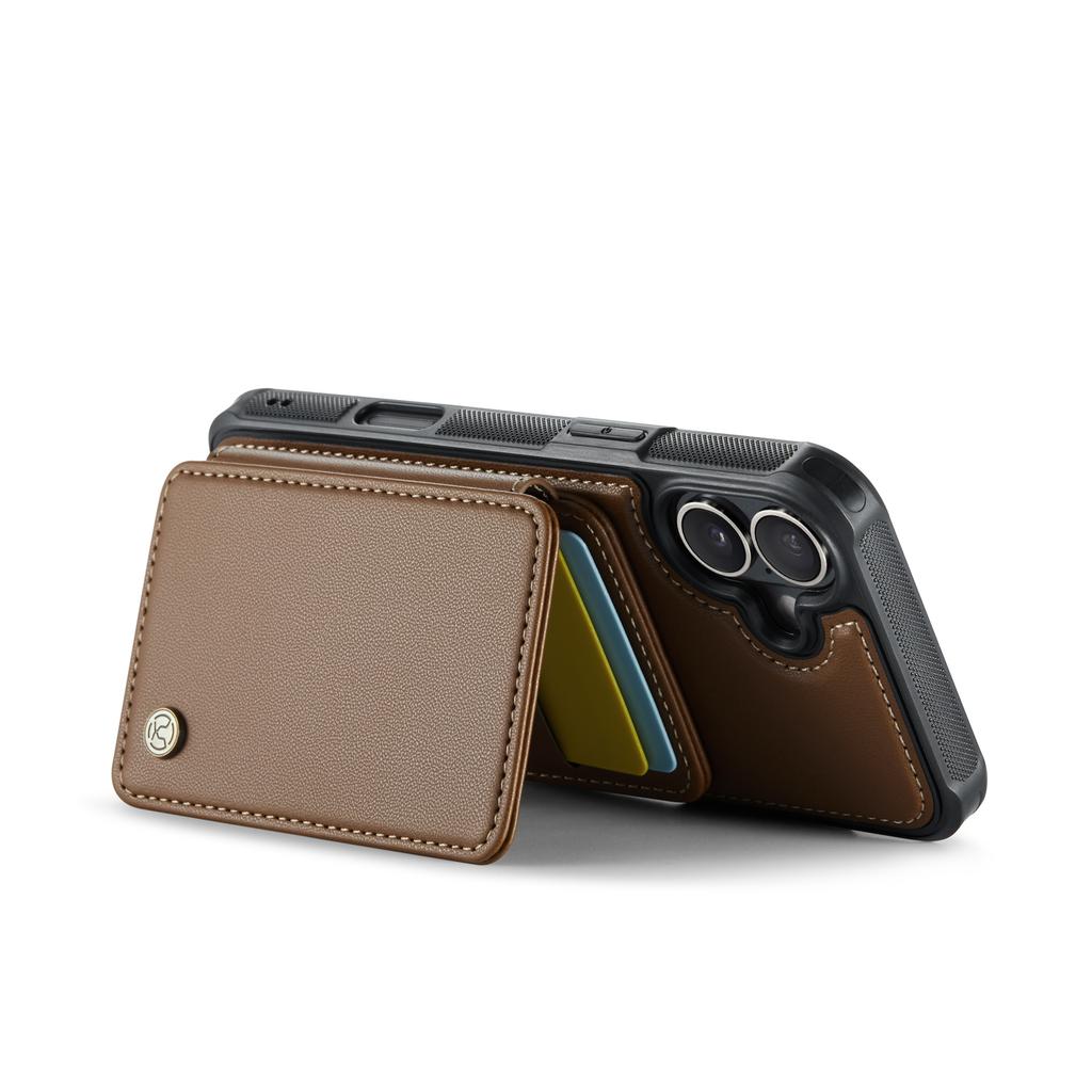 JEEHOOD J05 For iPhone 16 Case Leather Mobile Cover with Detachable Magnetic Card Bag