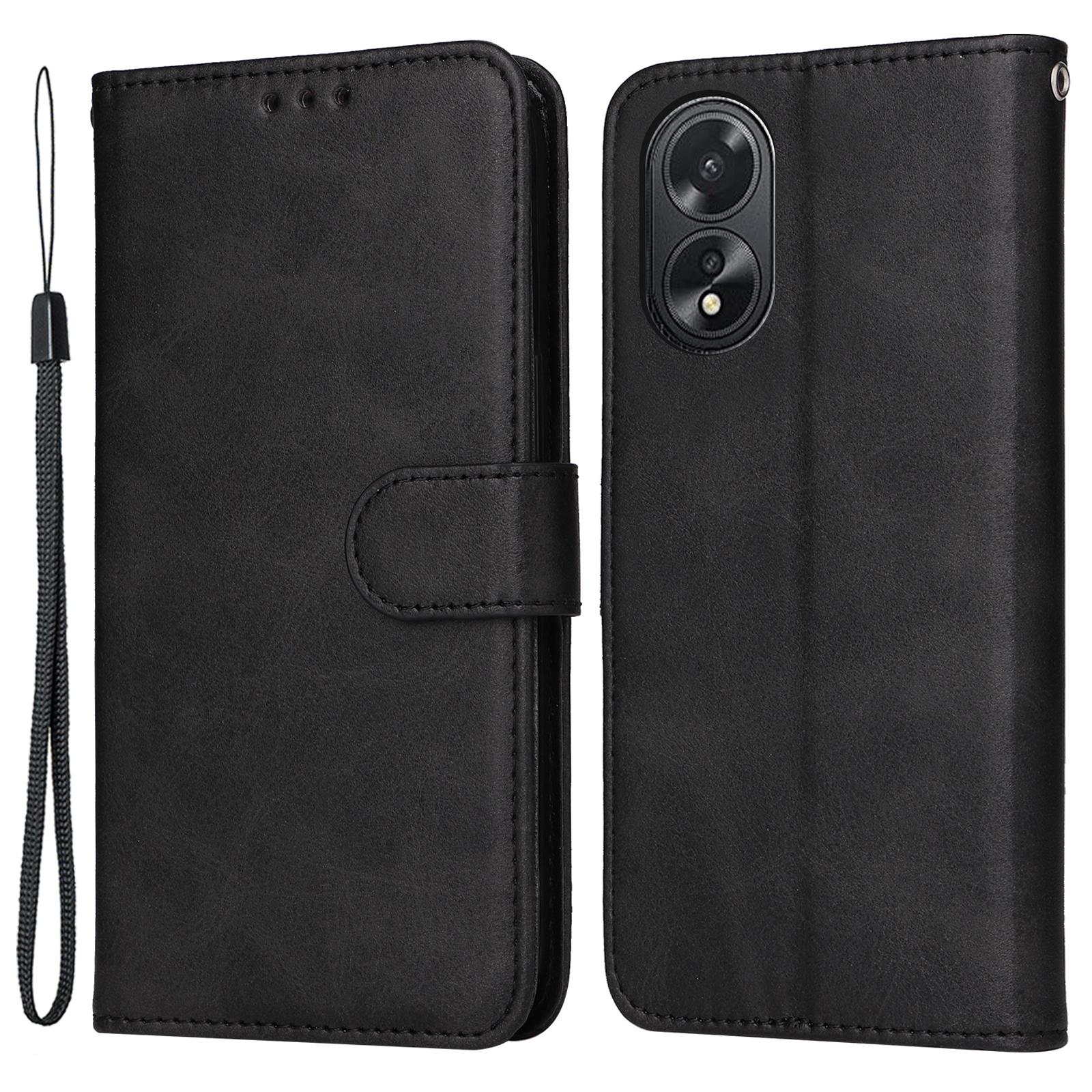 

For Oppo A38 4G Case Wallet Phone Stand Shell PU Leather Cover with Calf Texture Black
